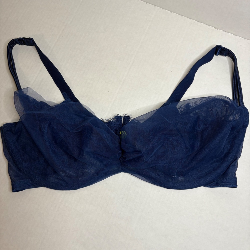Cacique Navy Blue Lace & Tulle Plunge Bra - 42DDD